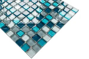 Glass mosaic on mesh for bathroom or kitchen 300mm x 300mm - Deep Lake