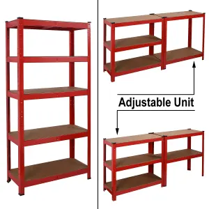 House of Home Heavy Duty Garage Shelving Unit - 5 MDF Shelves - 875 kg Max Load Units - Red - 30 x 70 x 150 (cm)