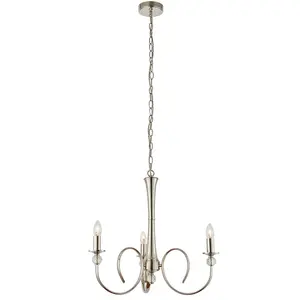 Luxury Hanging Ceiling Pendant Light Bright Nickel & Crystal 3 Lamp Chandelier