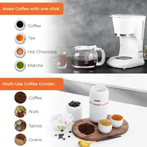 GEEPAS 1.5L Filter Coffee Machine & Coffee Grinder 80g Capacity Combo Set, White