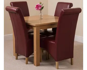 Oslo 90 x 90 cm Oak Small Dining Table and 4 Chairs Dining Set with Montana Burgundy Leather Chairs