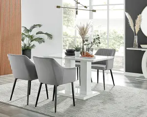 Furniturebox UK 4 Seater Dining Set - Imperia White High Gloss Dining Table and Chairs - 4 Grey Calla Black Leg Chairs