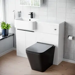 Nes Home 1000mm LH Basin Vanity Black Handles, WC Unit & Square Black BTW Toilet