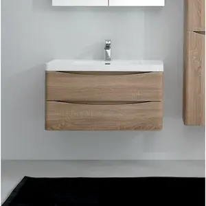 Stanhope 900mm Single Bathroom Vanity with Integrated Stone Basin Light Oak