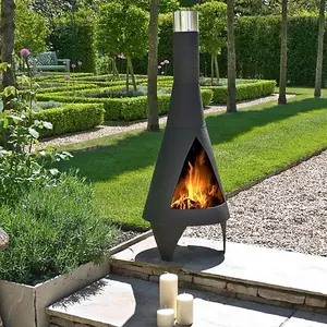 La Hacienda 56087B Colorado Medium Chimenea Chiminea Black Steel Heater Modern