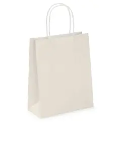 Pack of 20 Coloured Paper Party Bags 18cm x 22cm x 8cm Gift Bag With Handles Birthday Loot Bag Recyclable (Ivory)