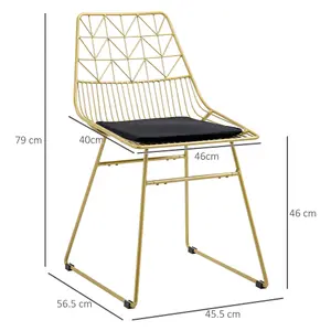 HOMCOM Dining Chairs Set of 2, Metal Wire Kitchen Chairs with Back, Gold Tone