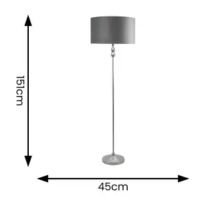 ValueLights Maggie Chrome Candlestick Floor Lamp with Grey Velvet & Chrome Inner Lamp Shade and LED Bulb