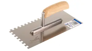 Toolty Stainless Steel Adhesive Notched Trowel with Wooden Handle 270mm 8x8mm for Tiling Plastering Rendering DIY