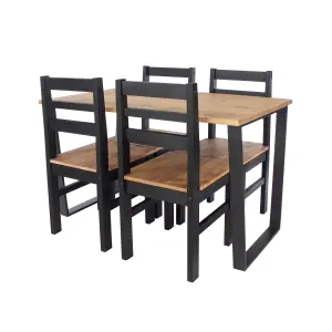 Core Products Texas Antique Waxed Pine 150cm long Dining Table with 4 Black Pine Chairs