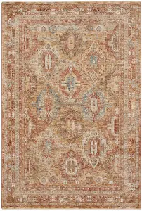 Rust Traditional Bordered Geometric Easy to clean Rug for Dining Room Bed Room and Living Room-69 X 310cm (Runner)