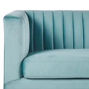 3 Seater Velvet Fabric Sofa Light Blue ARVIKA