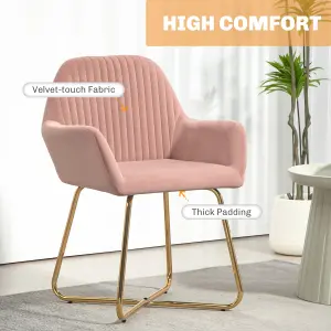 HOMCOM Modern Accent Chair Velvet-Touch Upholstered Armchair Pink