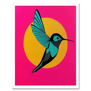 Vibrant Retro Pop Art Hummingbird - Print White Framed Paper / 25.9cm H x 20.6cm W x 1.5cm D