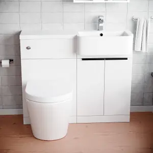 Nes Home Right Hand Basin Vanity Unit, With Black Handles, WC Unit & Rimless Toilet