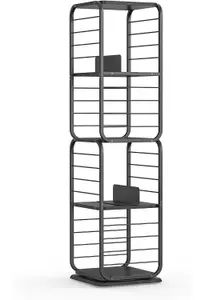 VASAGLE 4-Tier Bookshelf, Rotating Bookcase with Bookends for Small Spaces, Corner Shelf, Ebony Black and Ink Black