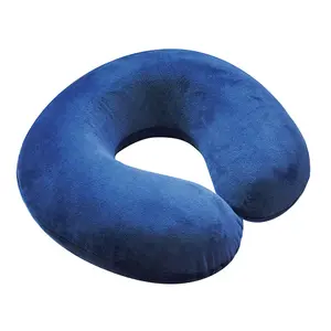 Memory Foam Neck Cushion - Blue Velour Removable Cover - Reduces Neck Tension