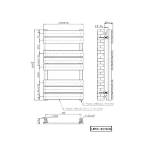 Flat Panel Heated Towel Rail Radiator Bathroom Warmer Black / 80cm H x 45cm W x 6.2cm D