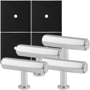 4 PACK - Cabinet Door Knob & Contrasting Backplate Set - Hex T Bar Pull - Polished Chrome & Black