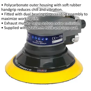 150mm AIR Palm Sander 5mm Orbital - 1/4" BSP - Variable Speed Hook & Loop Pad