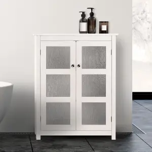 Teamson Home Freestanding Bathroom Floor Cabinet with 2 Textured Glass Doors, Bathroom Storage, White