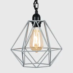 ValueLights Huber Industrial Style Satin Black Wall/Ceiling Light Fitting with Grey Metal Cage Shade