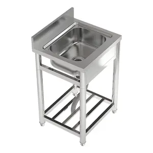 1 Compartment Commercial Floorstanding Stainless Steel Kitchen Sink with Storage Shelf