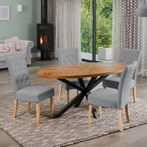 Dosenna Oval Dining Table Set with 4 Pienza Fabric Chairs - Grey