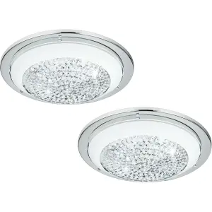 2 PACK Wall Flush Ceiling Light Chrome Shade White Clear Glass Crystals LED 11W