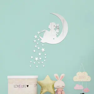 Magic Tinker Bell Moon and Stars Mirror Stickers Nursery Home Decoration Gift Ideas 26 pieces