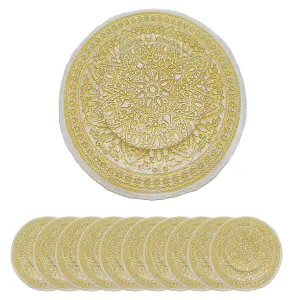 Neel Blue Charger Plates for Table Decoration - Mandala Flower Gold - Pack of 12