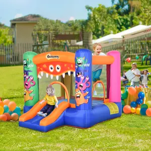 Outsunny Bouncy Castle with Slide Basket Trampoline Monster Design 2.5x1.8x1.75m