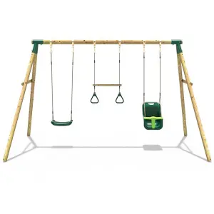 Rebo Wooden Garden Swing Set with Trapeze Bar - Galaxy Green