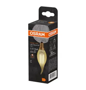 Osram LED Filament Candle 2.5W E14 Vintage 1906 Flame Tip Extra Warm White Gold (3 Pack)