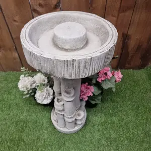 Bamboo Design Stone Cast Birdbath