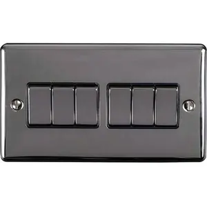 6 Gang Multi Light Switch BLACK NICKEL 2 Way 10A Black Trim & Metal Rocker