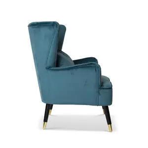 Velvet Teal Camila Accent Wingback Chair