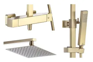 Aquarius RainLux Cool Touch Exposed Adjustable Height Square Shower Brushed Brass