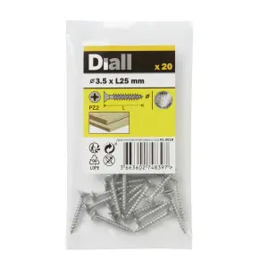 Diall Pozidriv Double-countersunk A2 stainless steel Wood screw (Dia)3.5mm (L)25mm, Pack of 20