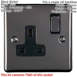 BLACK NICKEL Bedroom Socket & Switch Set - 1x Light Switch & 2x UK Power Sockets