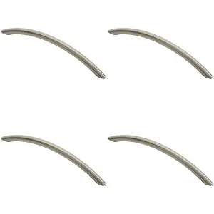 4x Curved Bow Cabinet Pull Handle 190 x 10mm 160mm Fixing Centres Satin Nickel