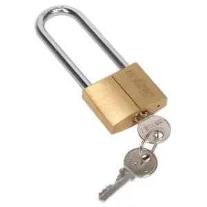 Sealey 40mm Long Shackle Brass Body Padlock With Brass Cylinder Three Keys S0989