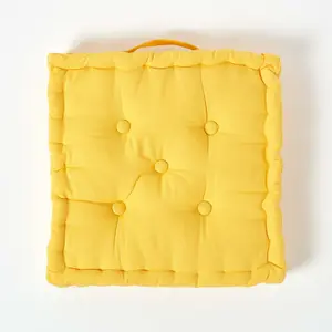 Homescapes Cotton Yellow Floor Cushion, 40 x 40 cm