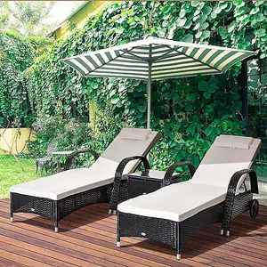 Black Rattan Sun Lounger Set with Wheeling Recliners