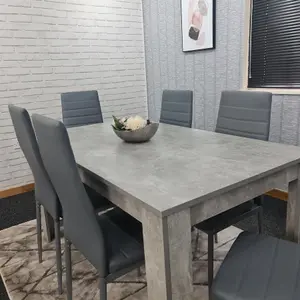 Dining Table and 6 Chairs Stone Grey Effect Wood Table 6 Grey Leather Chairs Dining Room