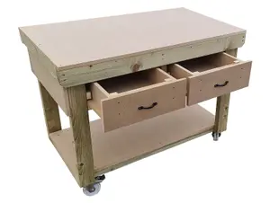 Wooden MDF top workbench, tool cabinet with drawers (V.1) (H-90cm, D-70cm, L-120cm) with wheels