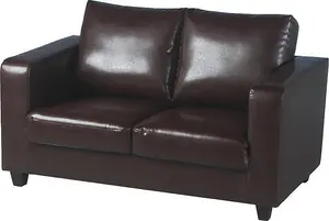 Tempo Two Seater Sofa in Brown Faux Leather Contemporary and minimalist