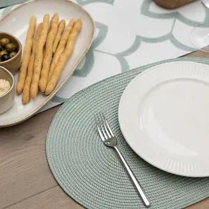 Wipe Clean Woven Oval Placemats Sage Green Set of 4 29cm x 44cm