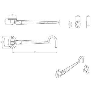 Heavy Duty Cabin Hook & Eye Polished Brass 152mm Arm Cabinet Hatch Lock