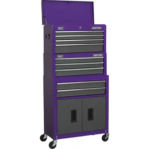 Premium Purple 9 Drawer Tool Chest Unit - Topchest Rollcab Combination